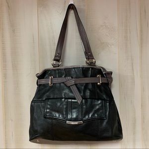 B. Makowsky Soft Leather Black Silver Grey Hobo Ba